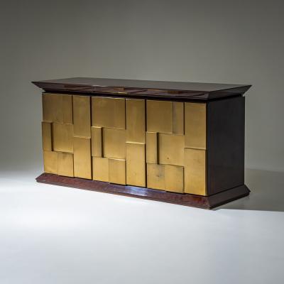 Luciano Frigerio Burl Veneer and Brass Sideboard by Luciano Frigerio Italy 1970s