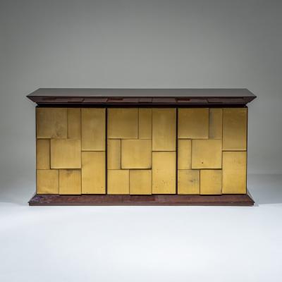 Luciano Frigerio Burl Veneer and Brass Sideboard by Luciano Frigerio Italy 1970s