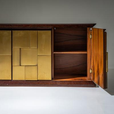 Luciano Frigerio Burl Veneer and Brass Sideboard by Luciano Frigerio Italy 1970s