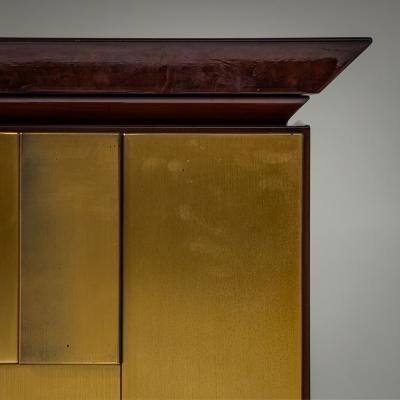 Luciano Frigerio Burl Veneer and Brass Sideboard by Luciano Frigerio Italy 1970s