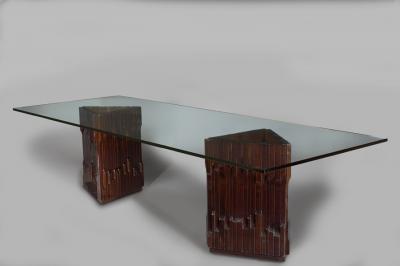 Luciano Frigerio Long Carved Mahogany Dining Table by Frigerio 1970s