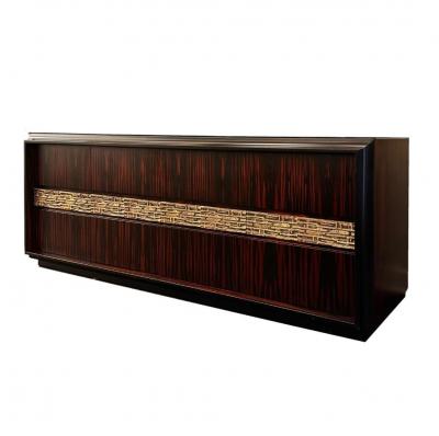 Luciano Frigerio Luciano Frigerio Macassar Ebony Credenza with Brass Relief 1970s