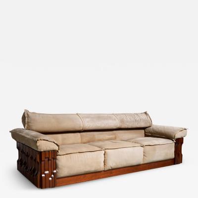 Luciano Frigerio Luciano Frigerio Norman 3 Seat Sofa in Walnut and Suede Italy 1968