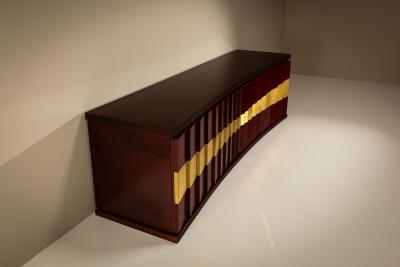 Luciano Frigerio Luciano Frigerio Romanus Credenza in Myrtle Wood Brass Italy 1970s