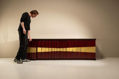 Luciano Frigerio Luciano Frigerio Romanus Credenza in Myrtle Wood Brass Italy 1970s