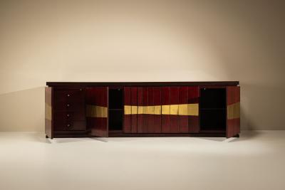 Luciano Frigerio Luciano Frigerio Romanus Credenza in Myrtle Wood Brass Italy 1970s