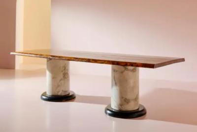 Luciano Frigerio Luciano Frigerio unique ebony and marble dining or conference table Italy 1970s