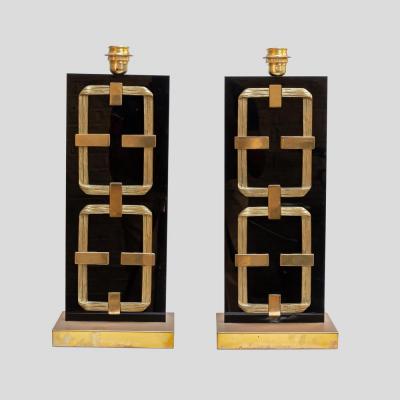 Luciano Frigerio PAIR OF PERSPEX BRASS TABLE LAMPS BY LUCIANO FRIGERIO