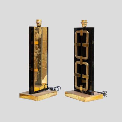 Luciano Frigerio PAIR OF PERSPEX BRASS TABLE LAMPS BY LUCIANO FRIGERIO