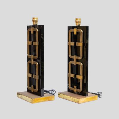 Luciano Frigerio PAIR OF PERSPEX BRASS TABLE LAMPS BY LUCIANO FRIGERIO