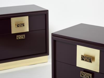 Luciano Frigerio Pair of Italian Luciano Frigerio Plum lacquered brass nightstands tables 1970s