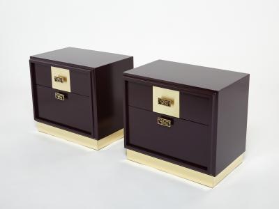 Luciano Frigerio Pair of Italian Luciano Frigerio Plum lacquered brass nightstands tables 1970s