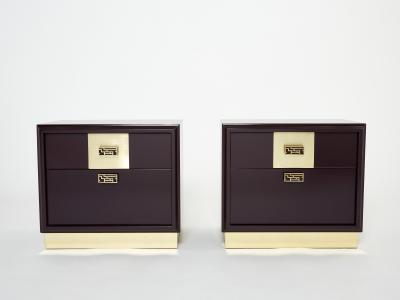 Luciano Frigerio Pair of Italian Luciano Frigerio Plum lacquered brass nightstands tables 1970s