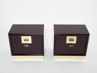 Luciano Frigerio Pair of Italian Luciano Frigerio Plum lacquered brass nightstands tables 1970s