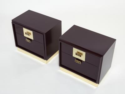 Luciano Frigerio Pair of Italian Luciano Frigerio Plum lacquered brass nightstands tables 1970s