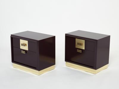 Luciano Frigerio Pair of Italian Luciano Frigerio Plum lacquered brass nightstands tables 1970s