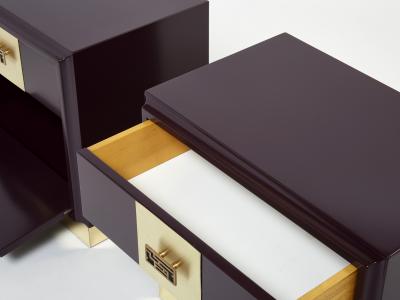 Luciano Frigerio Pair of Italian Luciano Frigerio Plum lacquered brass nightstands tables 1970s