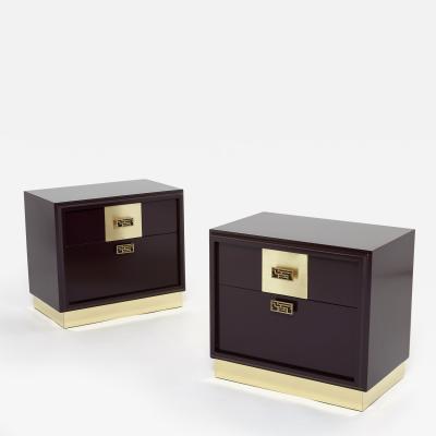 Luciano Frigerio Pair of Italian Luciano Frigerio Plum lacquered brass nightstands tables 1970s