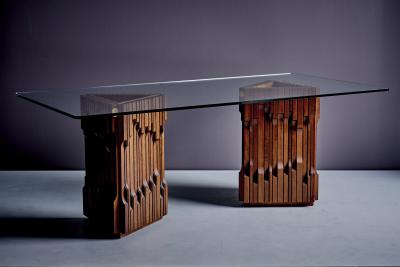Luciano Frigerio Sculptural Brutalist Dining Table with glass top by Luciano Frigerio