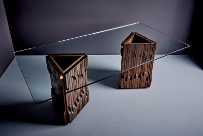 Luciano Frigerio Sculptural Brutalist Dining Table with glass top by Luciano Frigerio