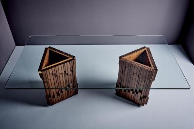 Luciano Frigerio Sculptural Brutalist Dining Table with glass top by Luciano Frigerio