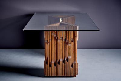 Luciano Frigerio Sculptural Brutalist Dining Table with glass top by Luciano Frigerio