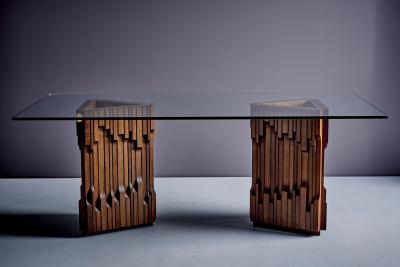 Luciano Frigerio Sculptural Brutalist Dining Table with glass top by Luciano Frigerio
