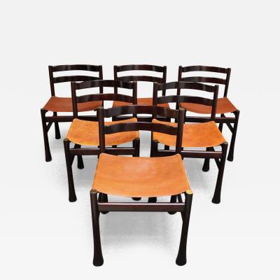 Luciano Frigerio Set of Six Italian Modern Rosewood and Leather Dining Chairs by Luciano Frigerio