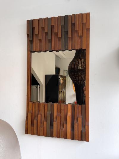Luciano Frigerio Wood Mirror by Luciano Frigerio Italy 1970s