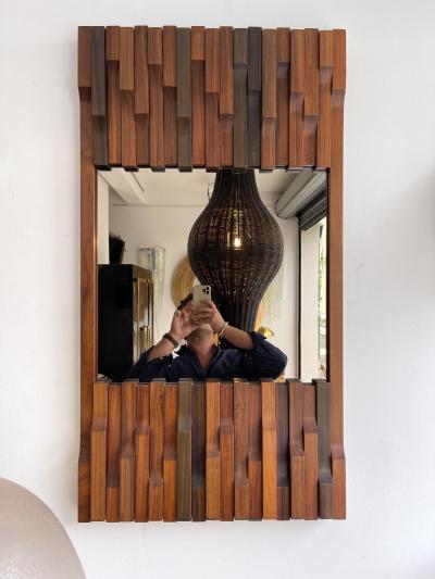 Luciano Frigerio Wood Mirror by Luciano Frigerio Italy 1970s