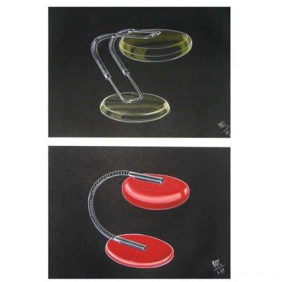 Luciano Mattioli 1979 Italian Design Drawing Sketch for a Desk Light Project by Luciano Mattioli