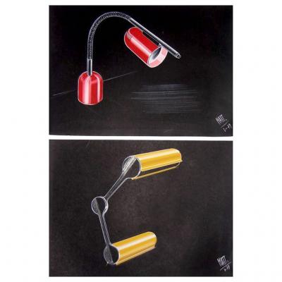 Luciano Mattioli 1979 Italian Design Drawing Sketch for a Desk Light Project by Luciano Mattioli