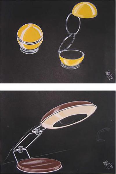 Luciano Mattioli 1979 Two Italian Design Drawings for a Desk Light Project by Luciano Mattioli