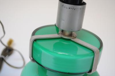 Luciano Vistosi Pair of Mid Century Green Blown Cased Glass Table Lamps after Luciano Vistosi