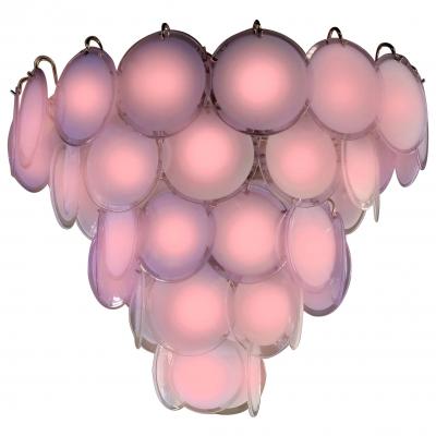 Luciano Vistosi Pink Murano Glass Disc Chandelier Italy 1970s