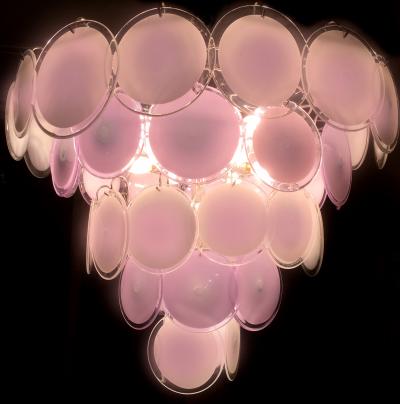 Luciano Vistosi Pink Murano Glass Disc Chandelier Italy 1970s