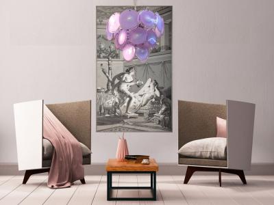 Luciano Vistosi Pink Murano Glass Disc Chandelier Italy 1970s