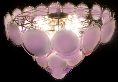 Luciano Vistosi Pink Murano Glass Disc Chandelier Italy 1970s