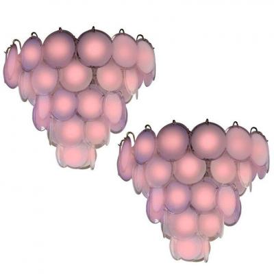 Luciano Vistosi Pink Murano Glass Disc Chandelier Italy 1970s