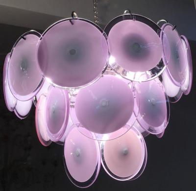 Luciano Vistosi Pink Murano Glass Disc Chandelier Italy 1970s