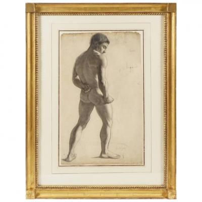 Lucien Laurent Gsell Large Charcoal on Paper Drawing of a Male Nude