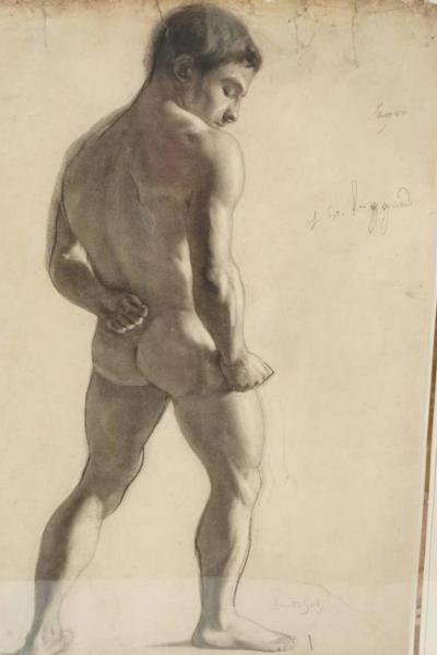 Lucien Laurent Gsell Large Charcoal on Paper Drawing of a Male Nude