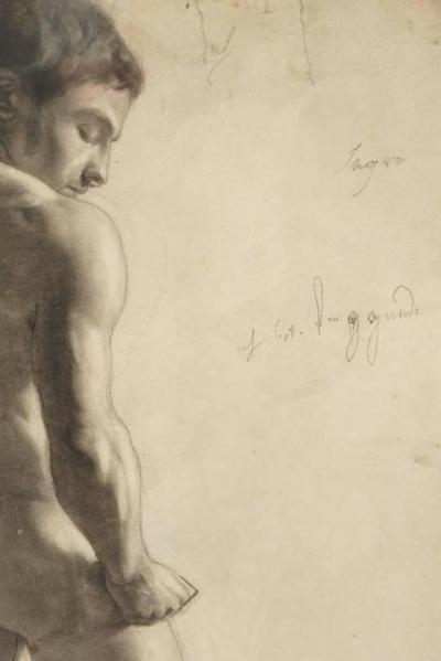 Lucien Laurent Gsell Large Charcoal on Paper Drawing of a Male Nude