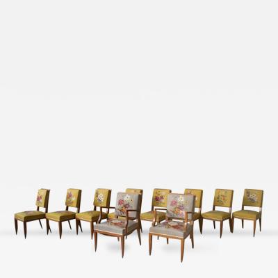 Lucien Rollin Set of 8 Fine French Art Deco Side and 2 Armchairs by Lucien Rollin