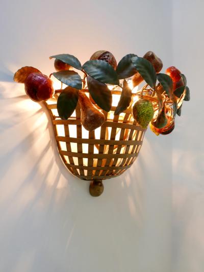 Lucienne Monique Large Mid Century Modern Sconce Fruit Basket by Lucienne Monique Italy 1960s