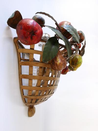 Lucienne Monique Large Mid Century Modern Sconce Fruit Basket by Lucienne Monique Italy 1960s