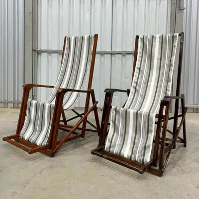 Lucio Costa Brazilian Modern Pair of Chaise Lounges in Hardwood Fabric by Lucio Costa 1950