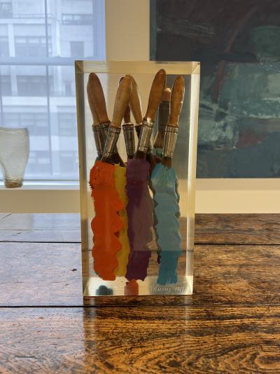 Lucite Paintbrush Inclusion 1 signed Velasquez 1977