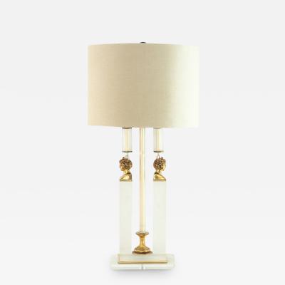 Lucite and Brass Neoclassical Style Lamp 1970s