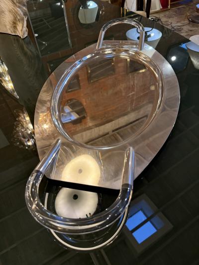 Lucite and Polished Aluminum Oval Tray with Sculptural Handles 1970s
